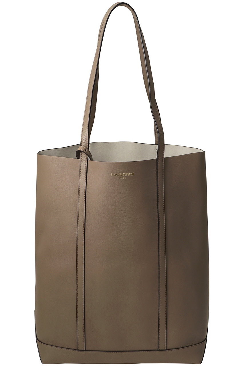 メゾン キツネ/MAISON KITSUNEの【UNISEX】MAISON KITSUNE PARIS LEATHER トートバッグ(トープグレー/QU05101LC0045)