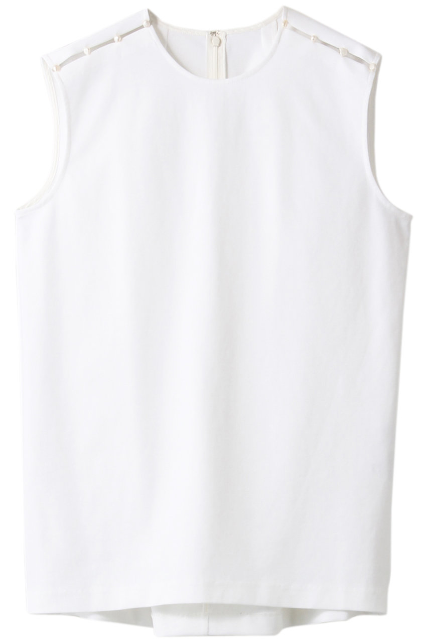 ＜ELLE SHOP＞ LE CIEL BLEU パールディテールスリーブレスTシャツ (ホワイト 38) ルシェルブルー ELLE SHOP