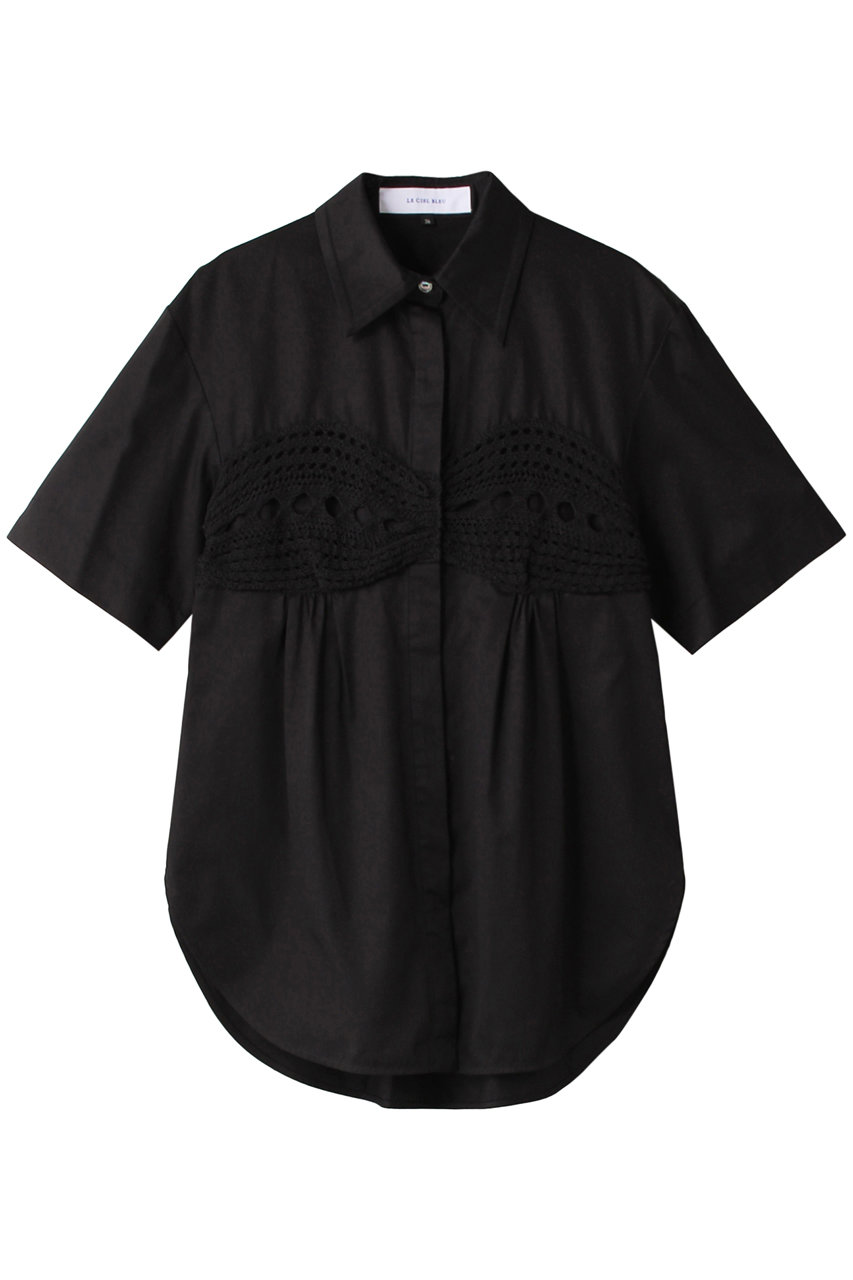 LE CIEL BLEU ニットブラディテールシャツ (ブラック, 36) ルシェルブルー ELLE SHOP