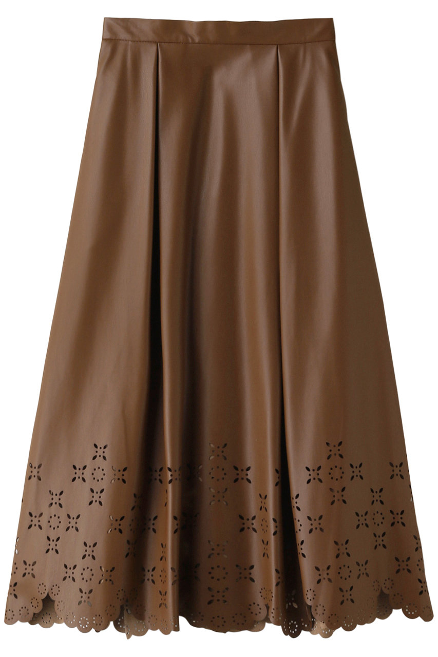  LE CIEL BLEU Perforatedフェイクレザースカート (ブラウン 36) ルシェルブルー ELLE SHOP