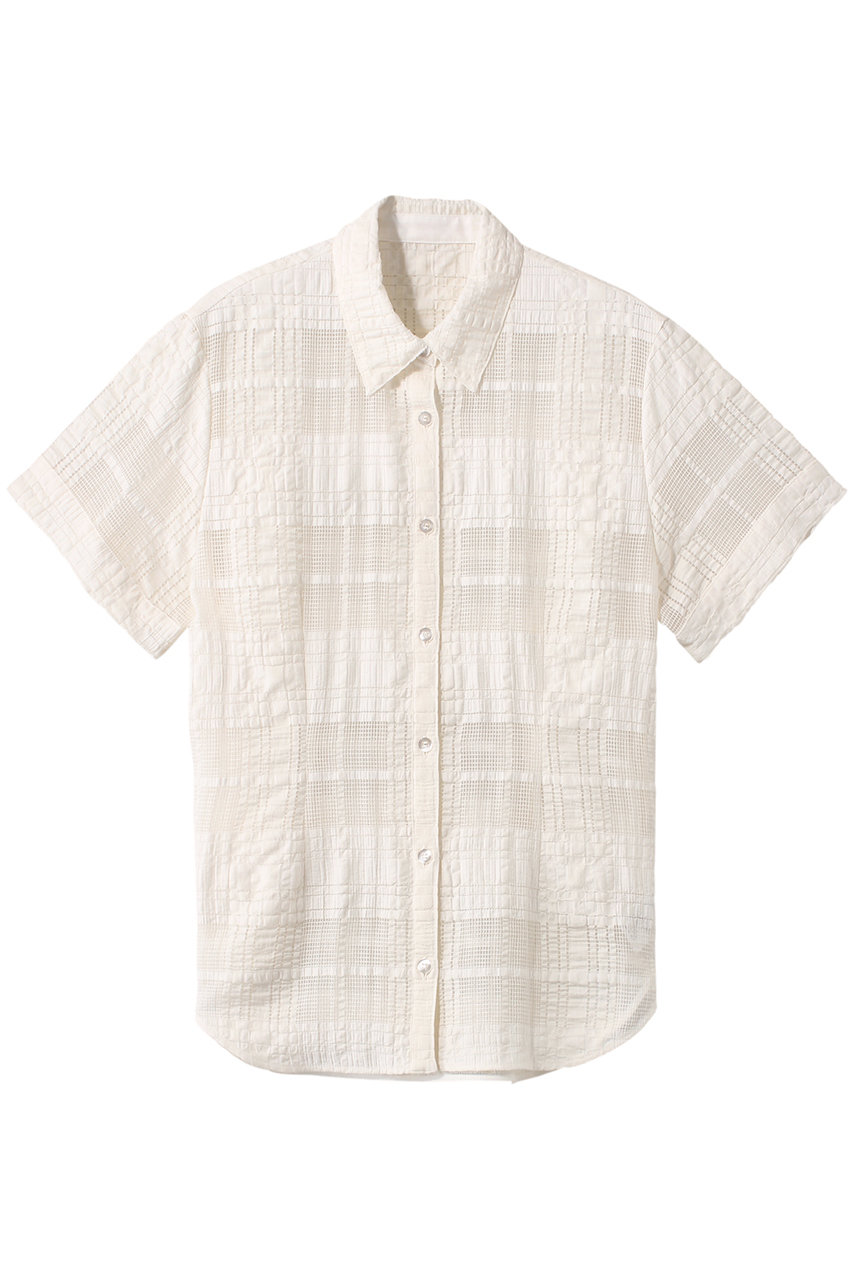 ルシェルブルー/LE CIEL BLEUのチェックレースジャカードシャツ(ホワイト/26S63615)