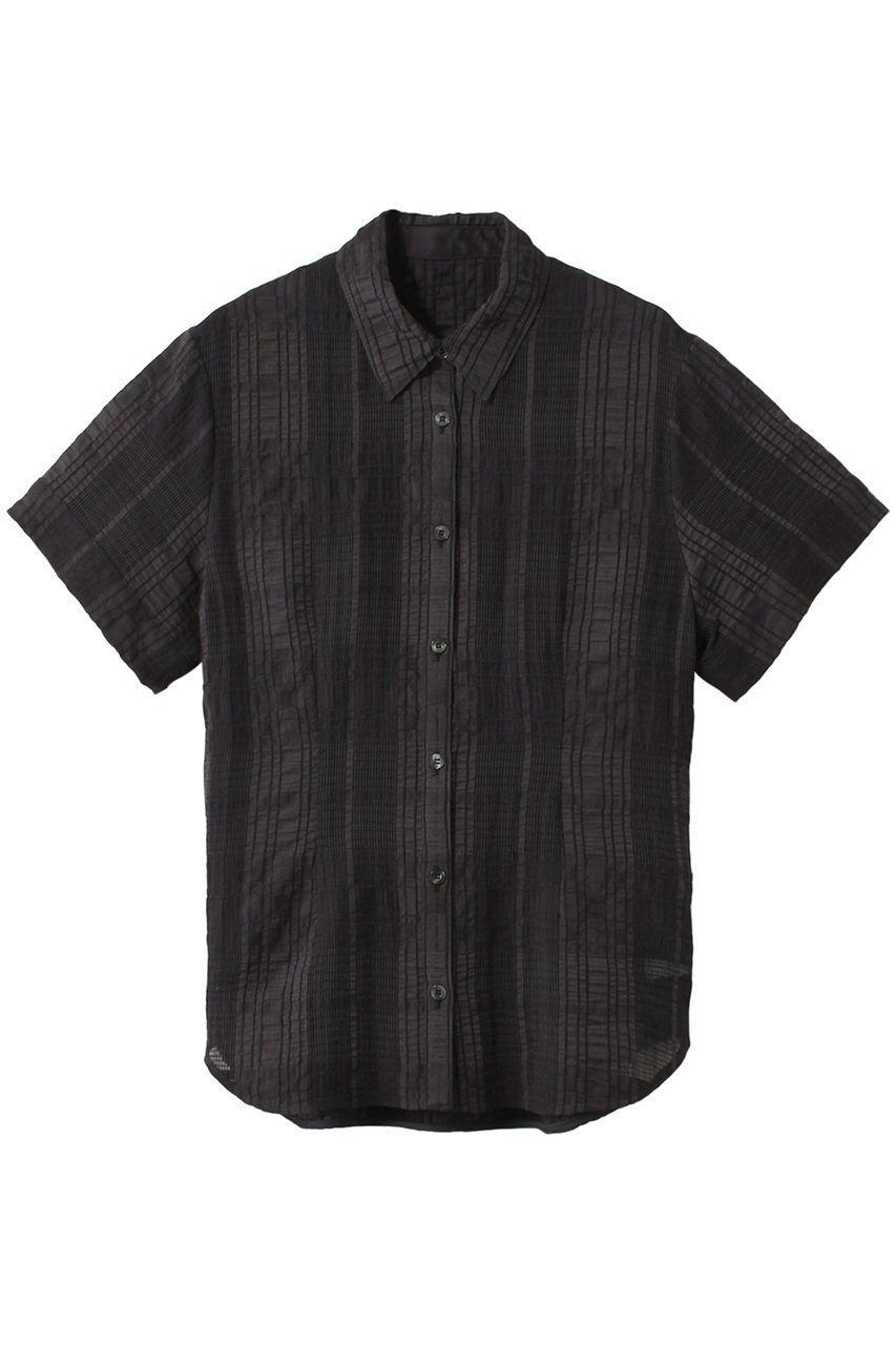 ルシェルブルー/LE CIEL BLEUのチェックレースジャカードシャツ(ブラック/26S63615)