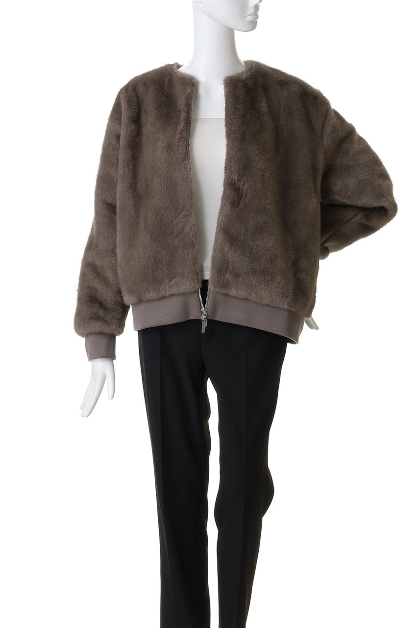 ADAWAS(アダワス)｜フェイク ミンク ジップ ジャケット/グレー の通販