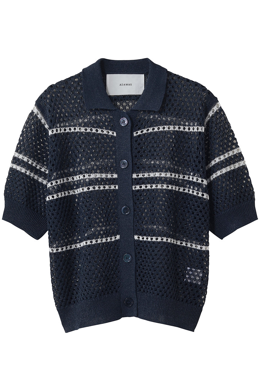 ADAWAS メッシュ ポロカーディガン (ミッドナイト, ONE SIZE) アダワス ELLE SHOP