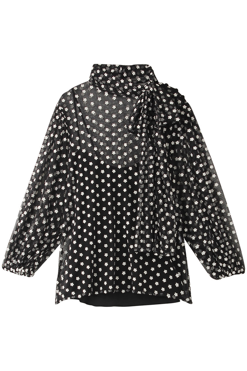 SALE 【50%OFF】 RED VALENTINO レッド ヴァレンティノ フラワー刺しゅうチュールブラウス ブラック