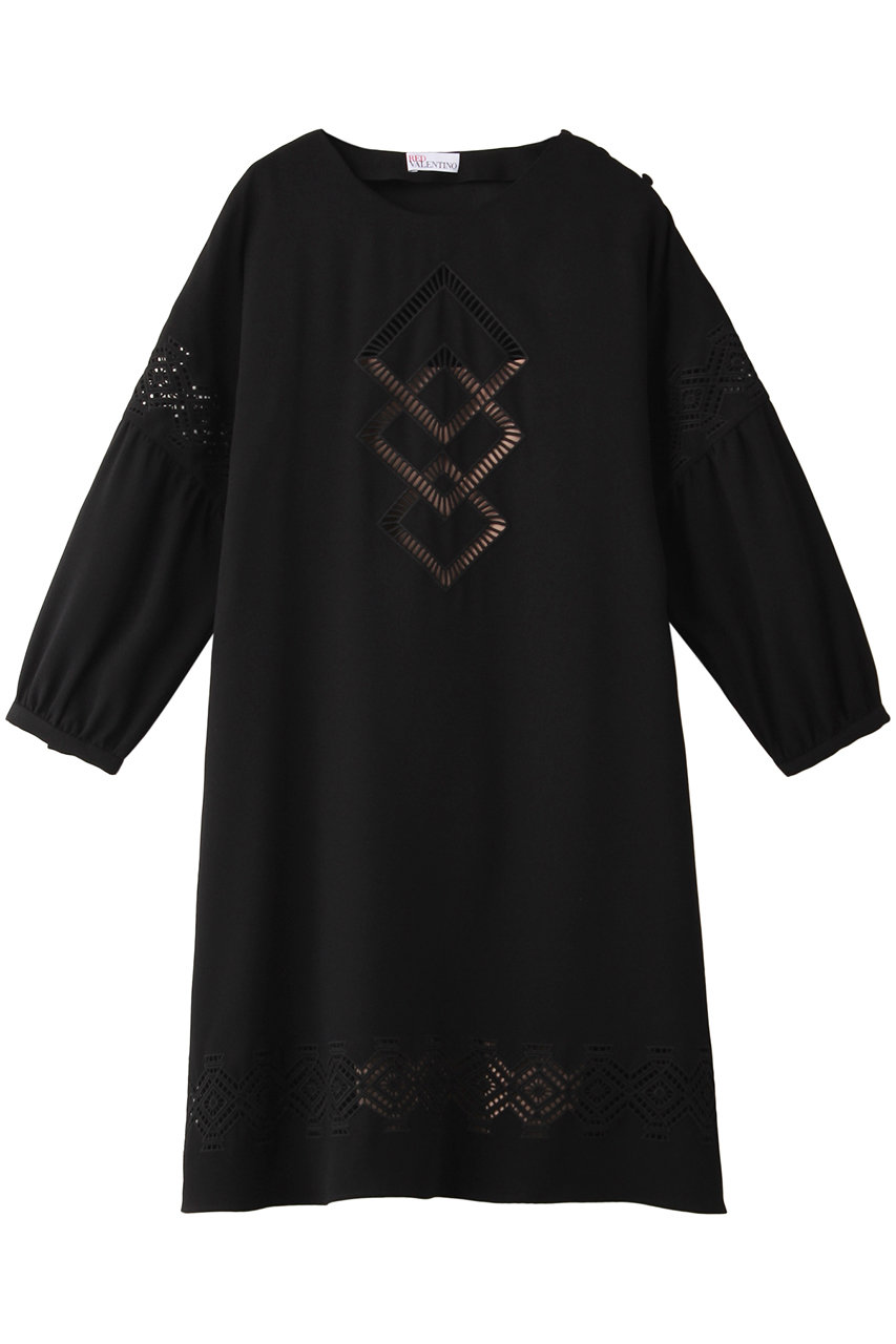 RED VALENTINO レッド ヴァレンティノ A-JOUR幾何刺繍ドレス ブラック