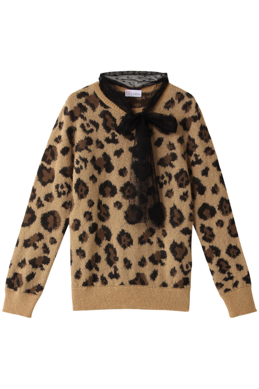 SALE 【40%OFF】 RED VALENTINO レッド ヴァレンティノ レースリボン付ニットアニマルプルオーバー キャメル