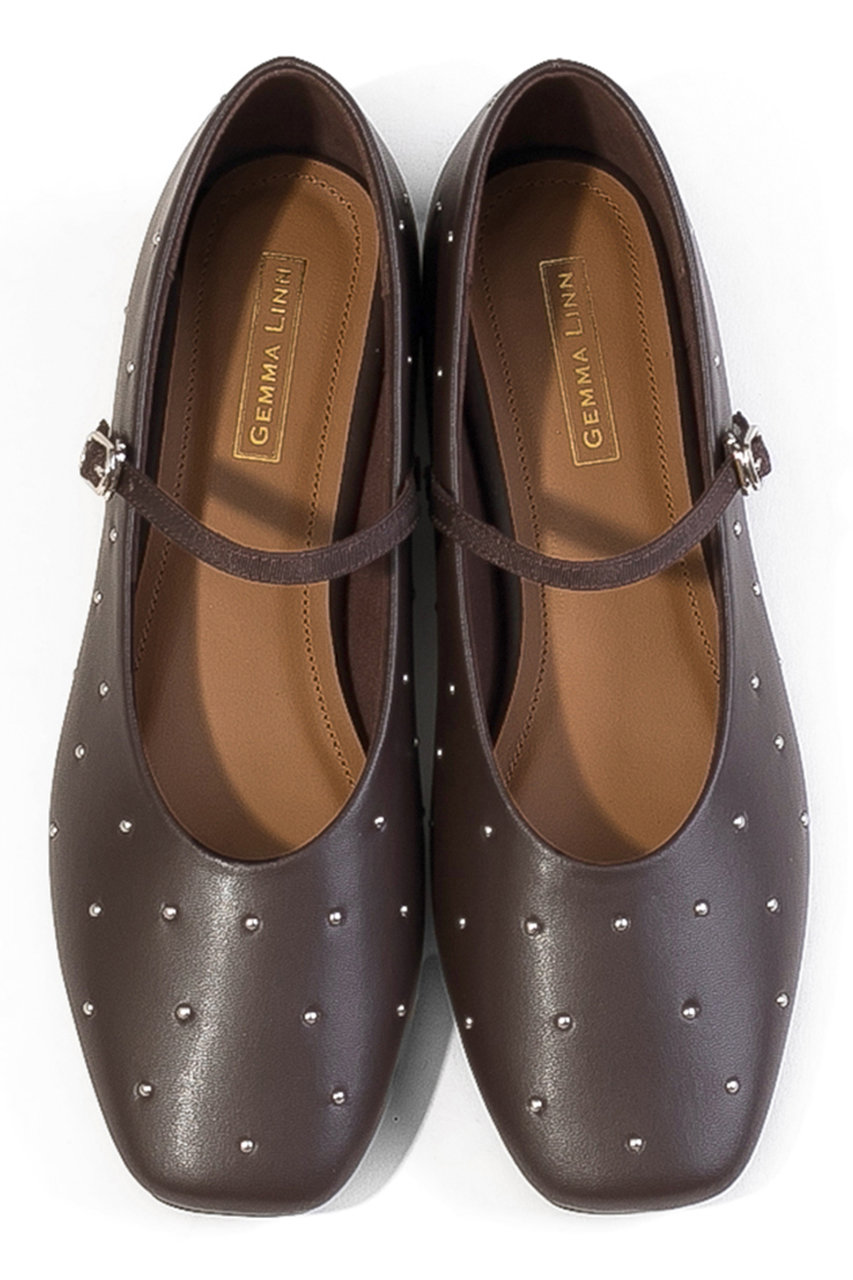 ダニエラ＆ジェマ/Daniella & GEMMAのスタッズメリージェーンフラットシューズ(ダークブラウン/GE25196)