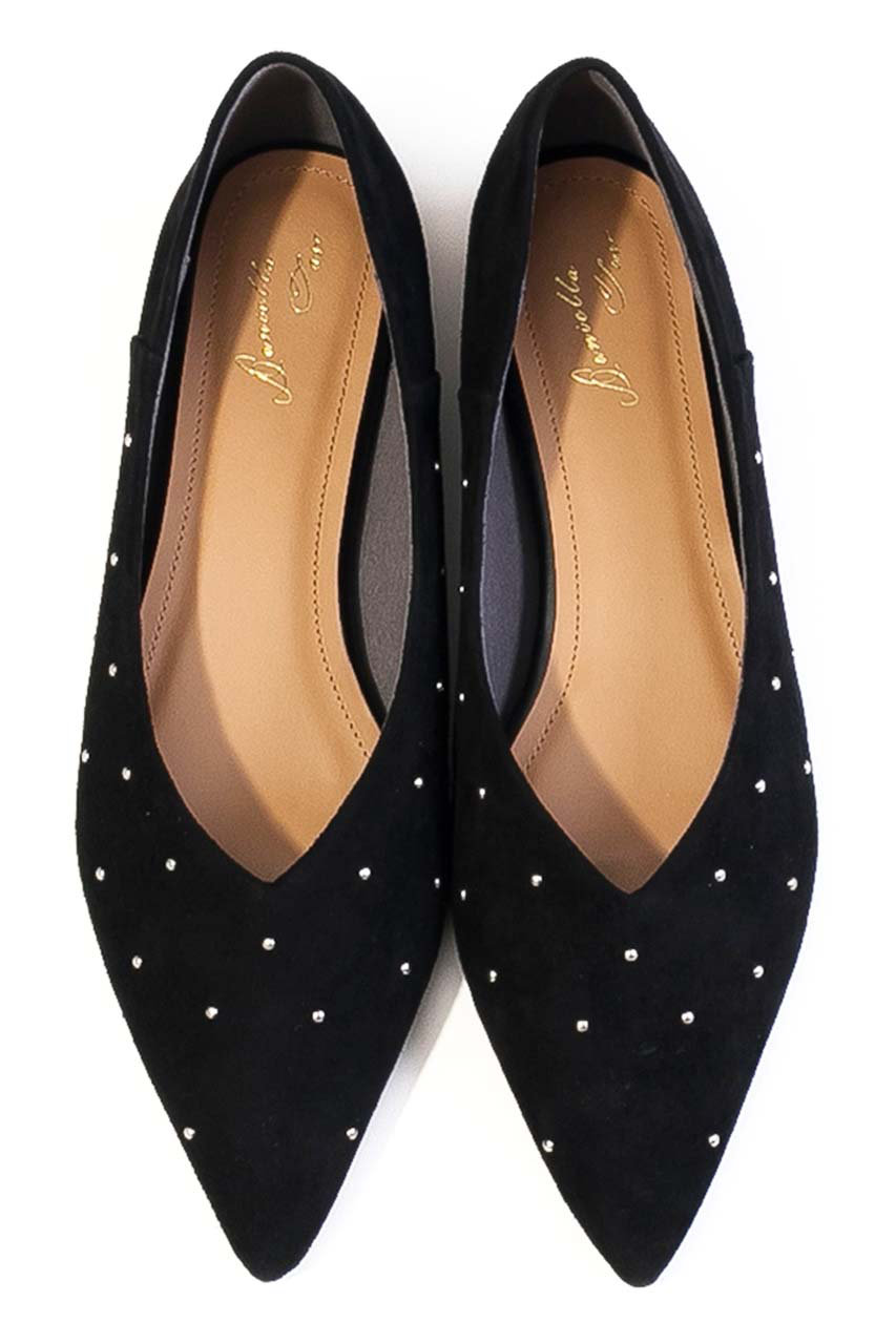 ダニエラ＆ジェマ/Daniella & GEMMAのスタッズポインテッドパンプス(ブラックスエード/DA25141)