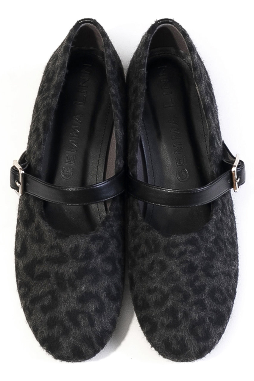 Daniella & GEMMA ラウンドトゥベルトフラットシューズ (ブラックレオパード, 39(24.5)) ダニエラ＆ジェマ ELLE SHOP