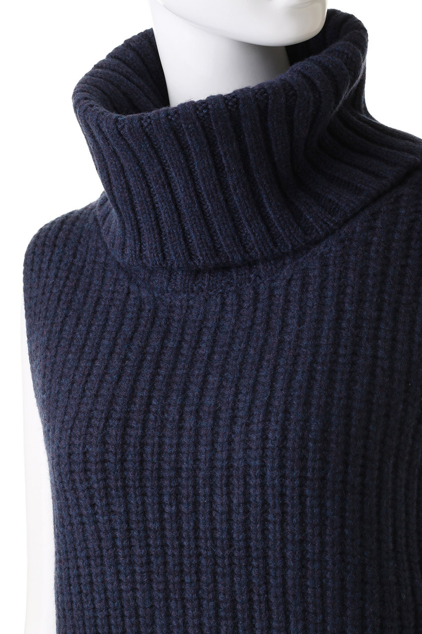 Cinoh チノ 畦編みノースリーブタートルネックニット ネイビー の通販 Elleshop エル ショップ