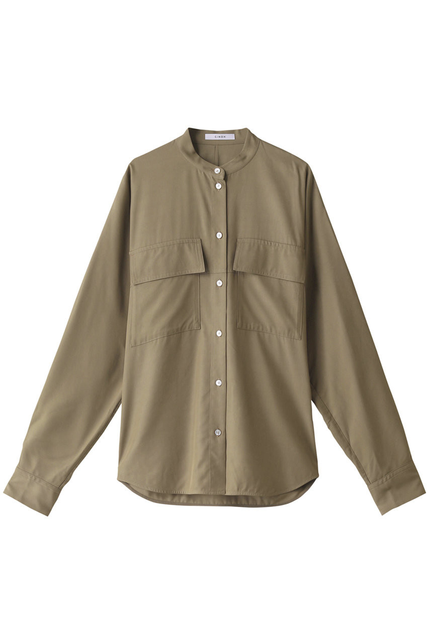 チノ/CINOHのレーヨンツイルポケットシャツ(カーキ/22WST001)