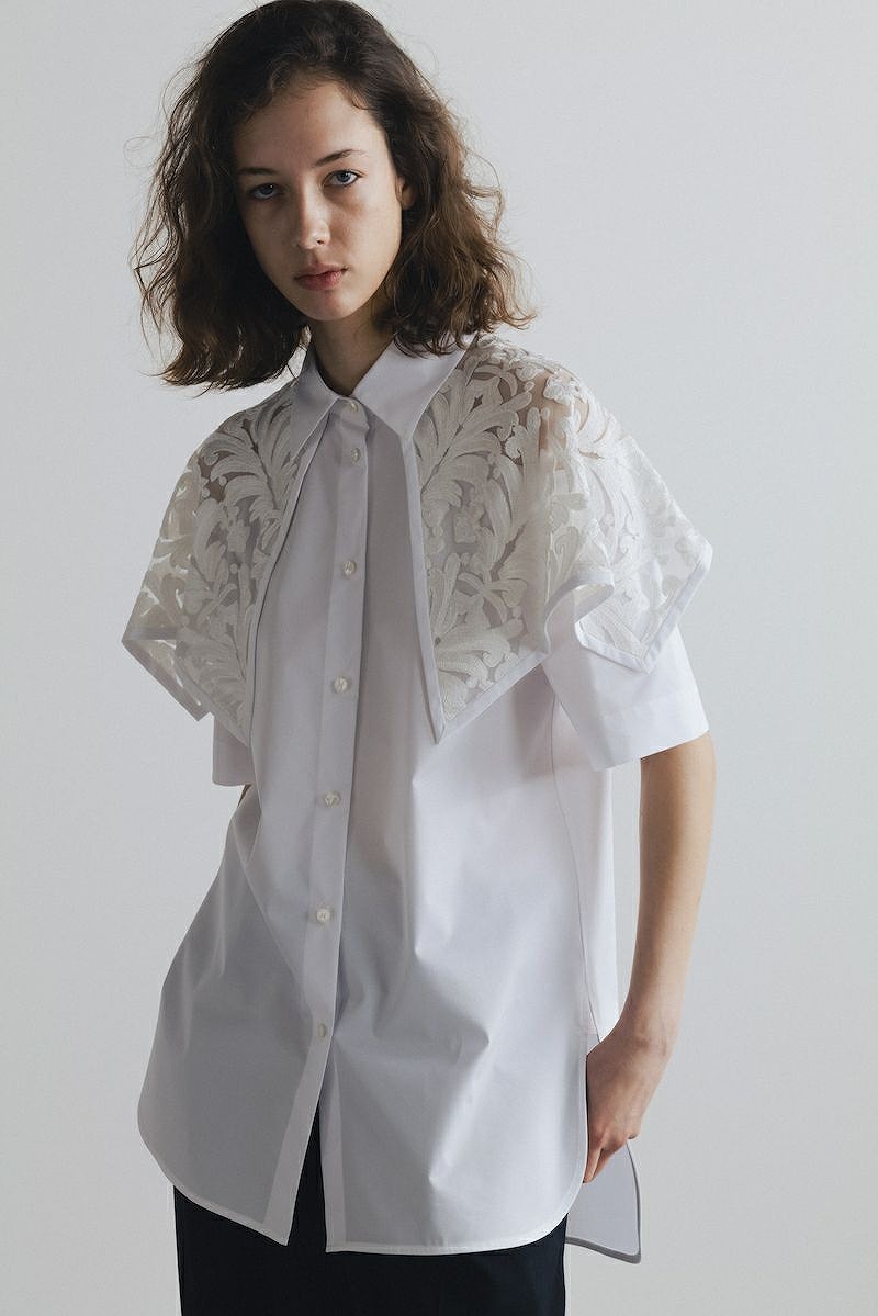 SUPIMAハーフスリーブケープシャツ