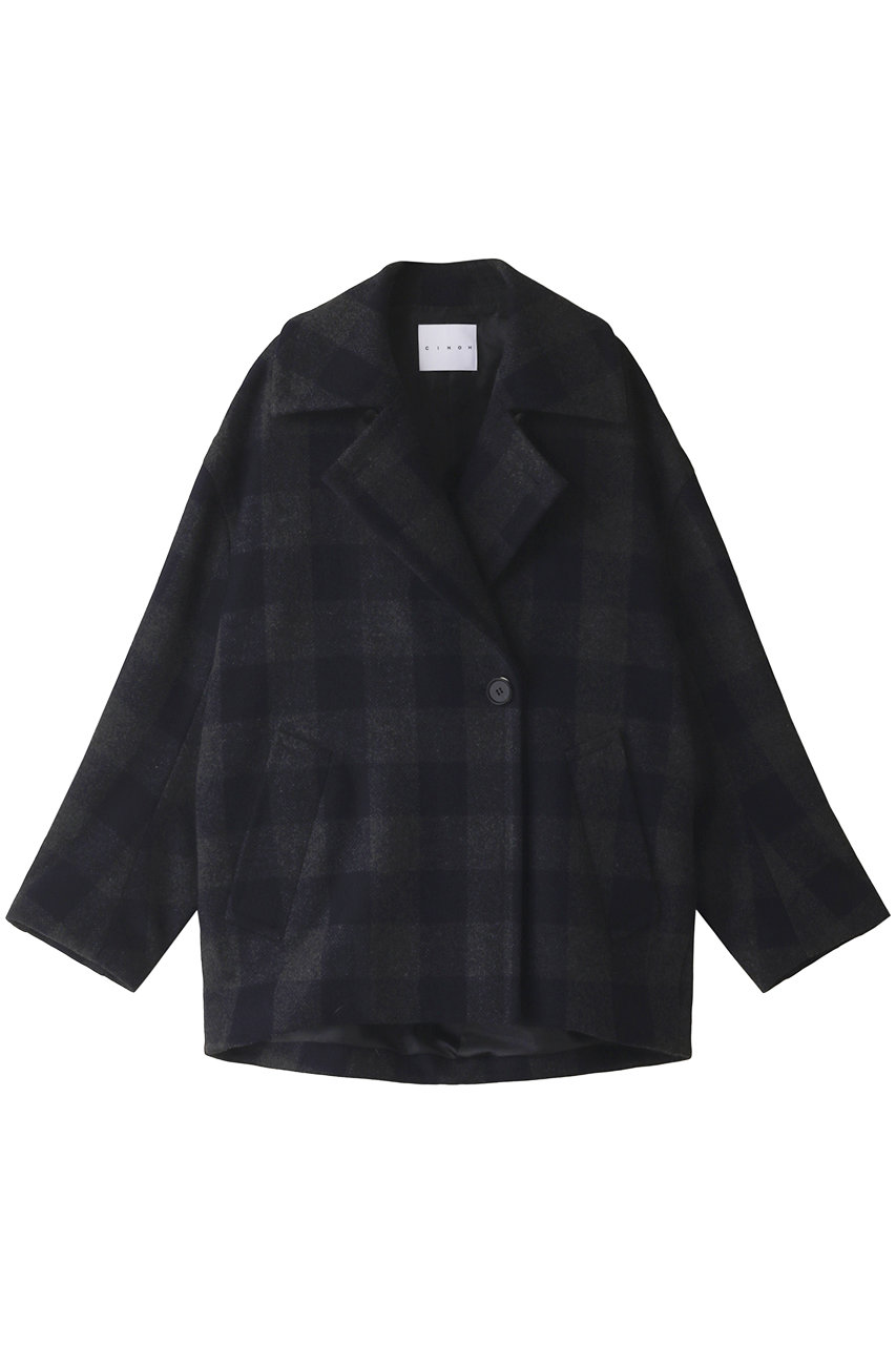 チェックメルトンコクーンコート