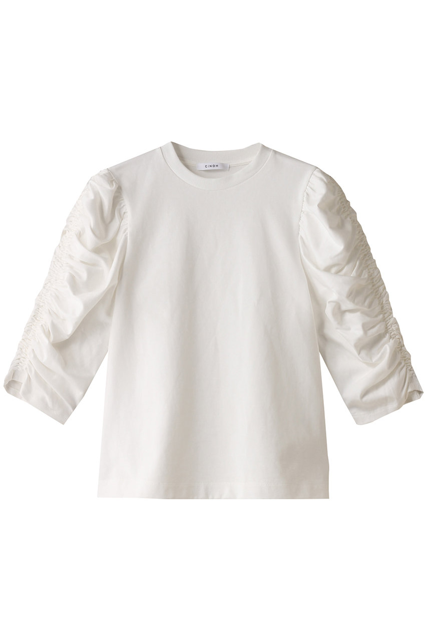 チノ/CINOHのREFINA ギャザースリーブ Tシャツ(オフホワイト/24SCU006)