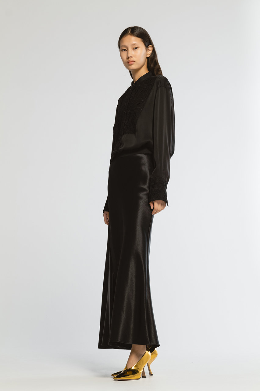 【CINOH】 レザーシャツ CINOH(チノ)｜BLACK FORMAL レースアシンメトリックブザムシャツ