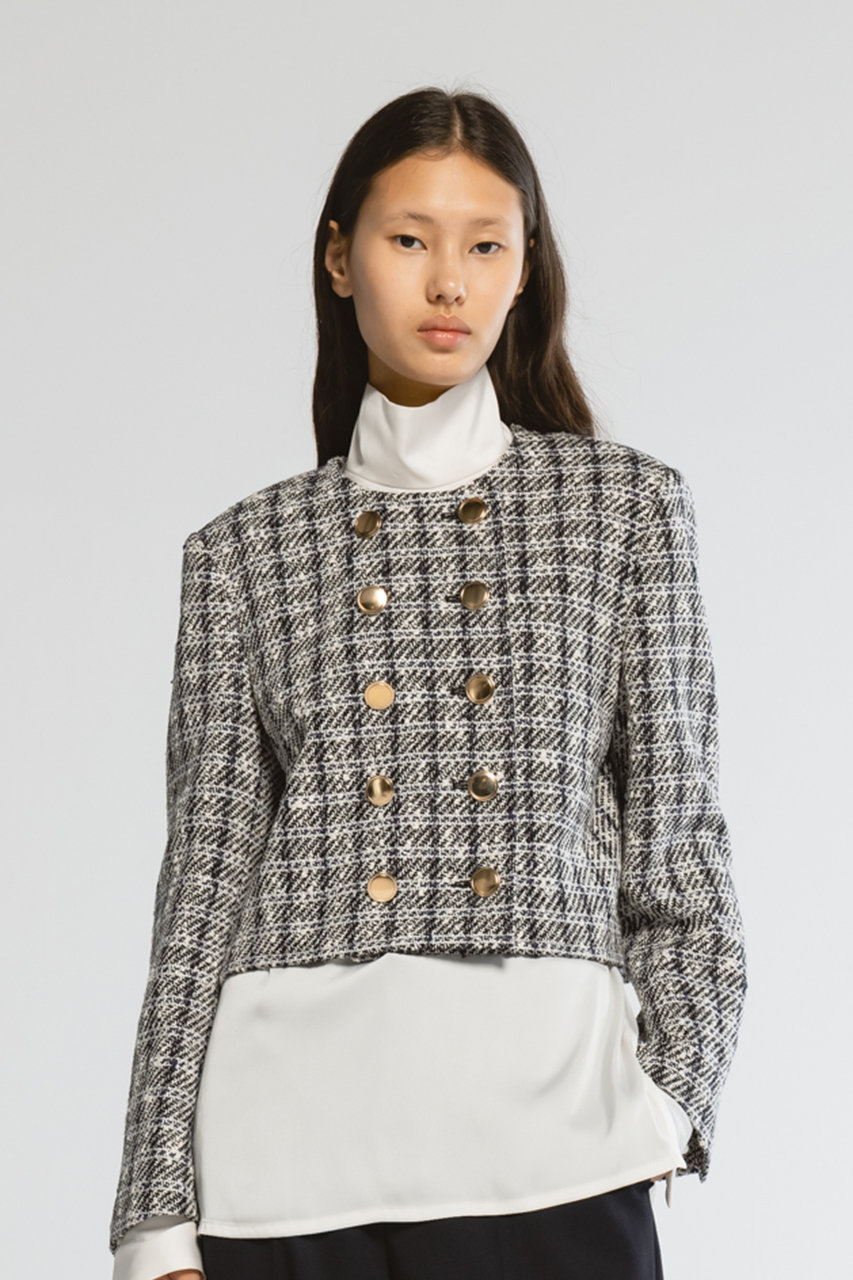 CINOH(チノ)｜BLACK FORMAL ツイードノーカラーショートジャケット