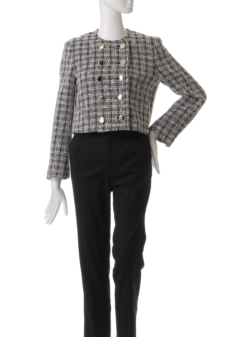 CINOH(チノ)｜BLACK FORMAL ツイードノーカラーショートジャケット