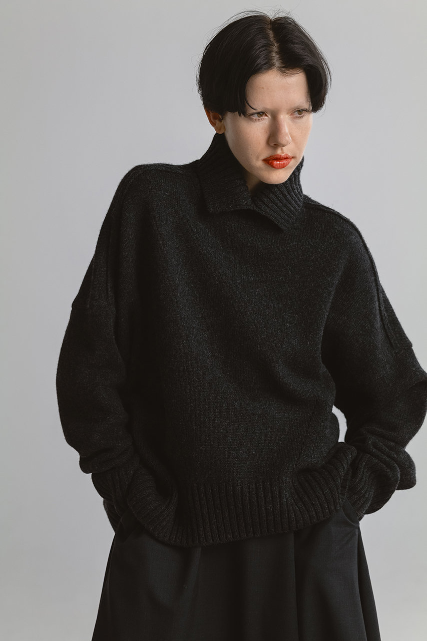 CINOH(チノ)｜オーバーサイズ ハイネック ニット/チャコールグレー の