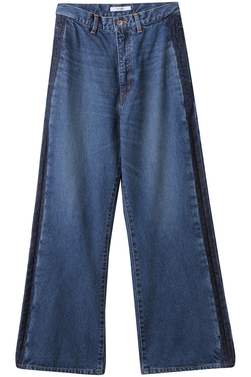 CINOH サイドシーム フレア デニム パンツ (ブルー, 2) チノ ELLE SHOP CINOH サイドシーム フレア デニム パンツ (ブルー, 2) チノ ELLE SHOP
