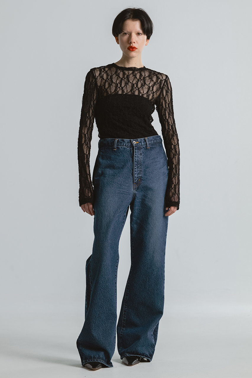 CINOH(チノ)｜サイドシーム フレア デニム パンツ/ブルー の通販