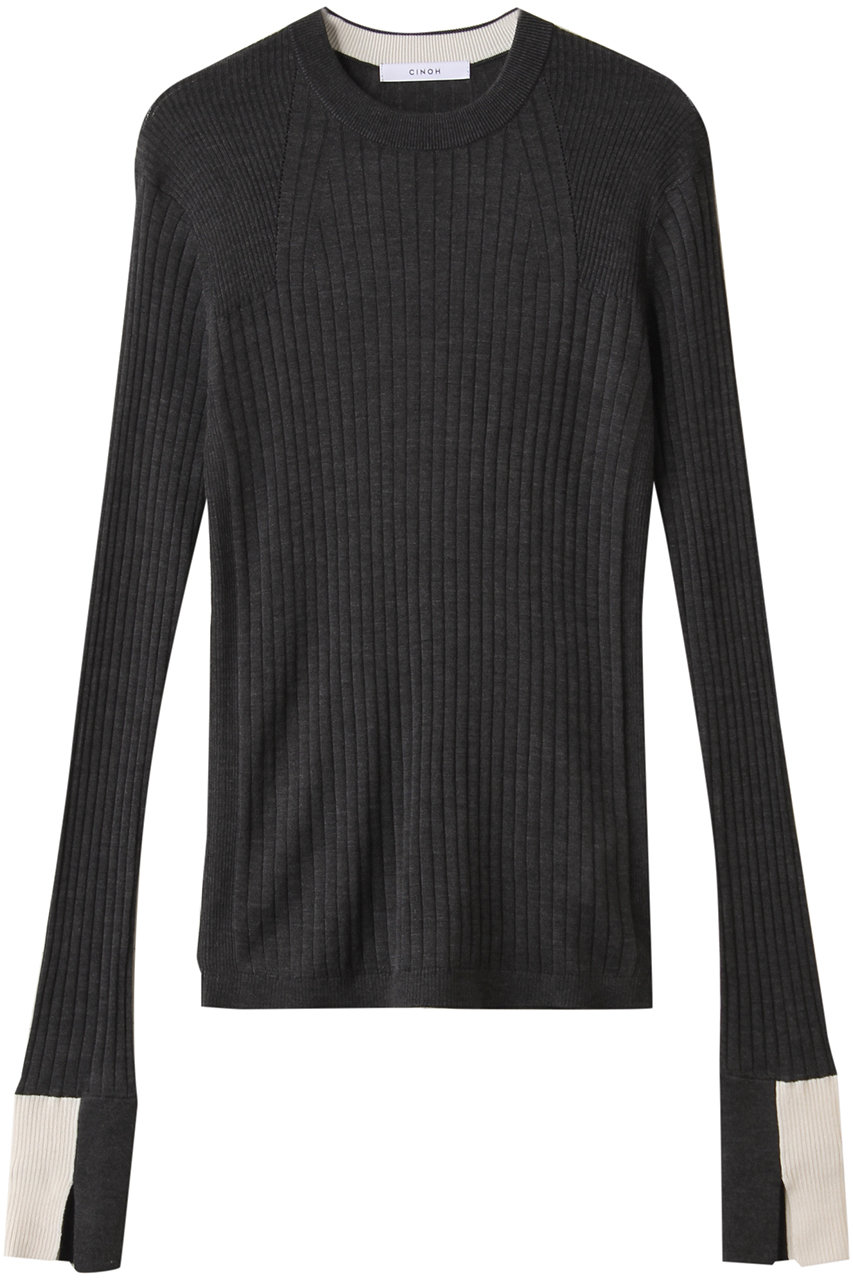 CINOH シルク クルーネック タイト ニット (チャコールグレー/ホワイト, 38) チノ ELLE SHOP CINOH シルク クルーネック タイト ニット (チャコールグレー/ホワイト, 38) チノ ELLE SHOP