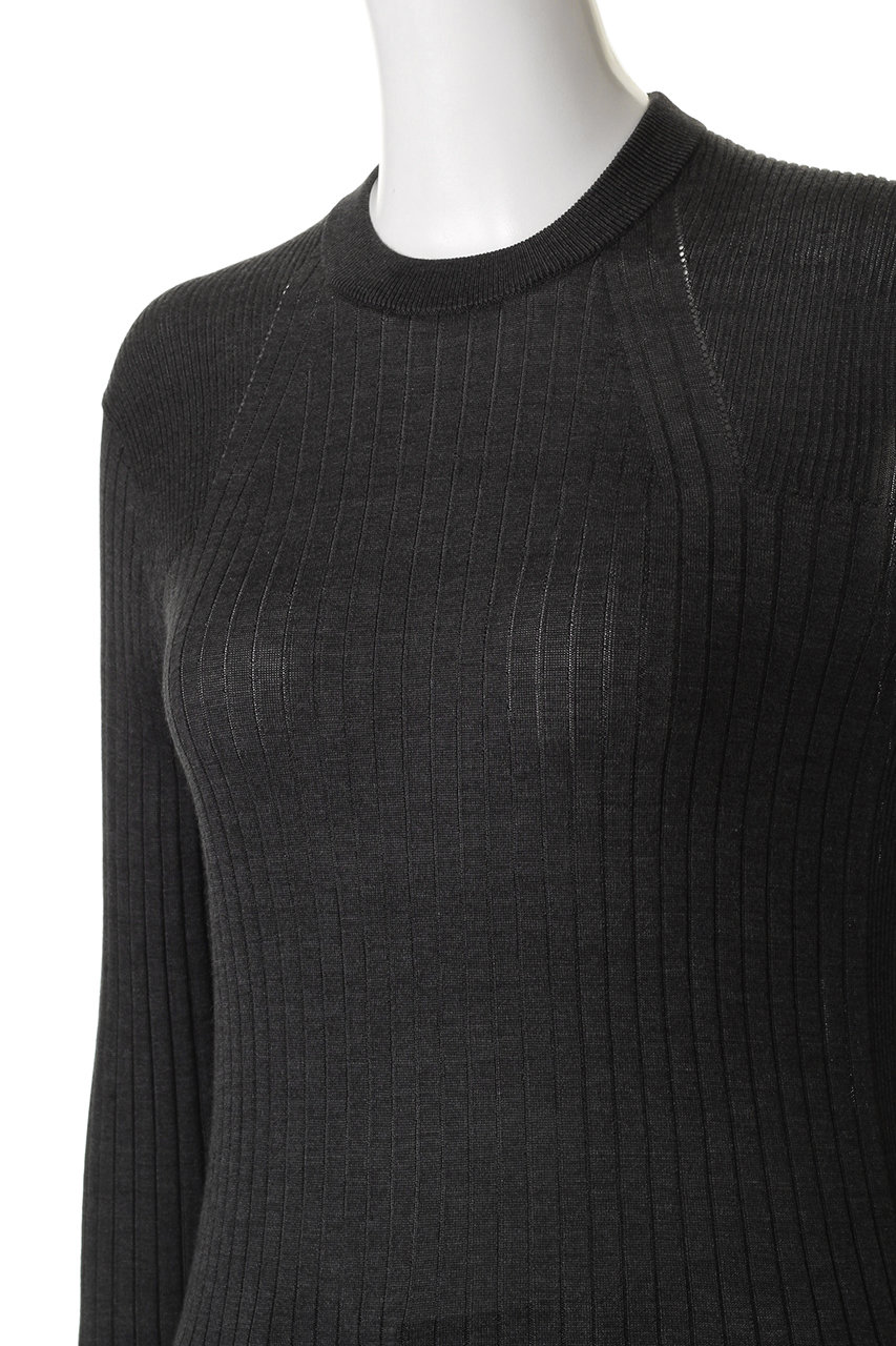 CINOH(チノ)｜シルク クルーネック タイト ニット/チャコールグレー