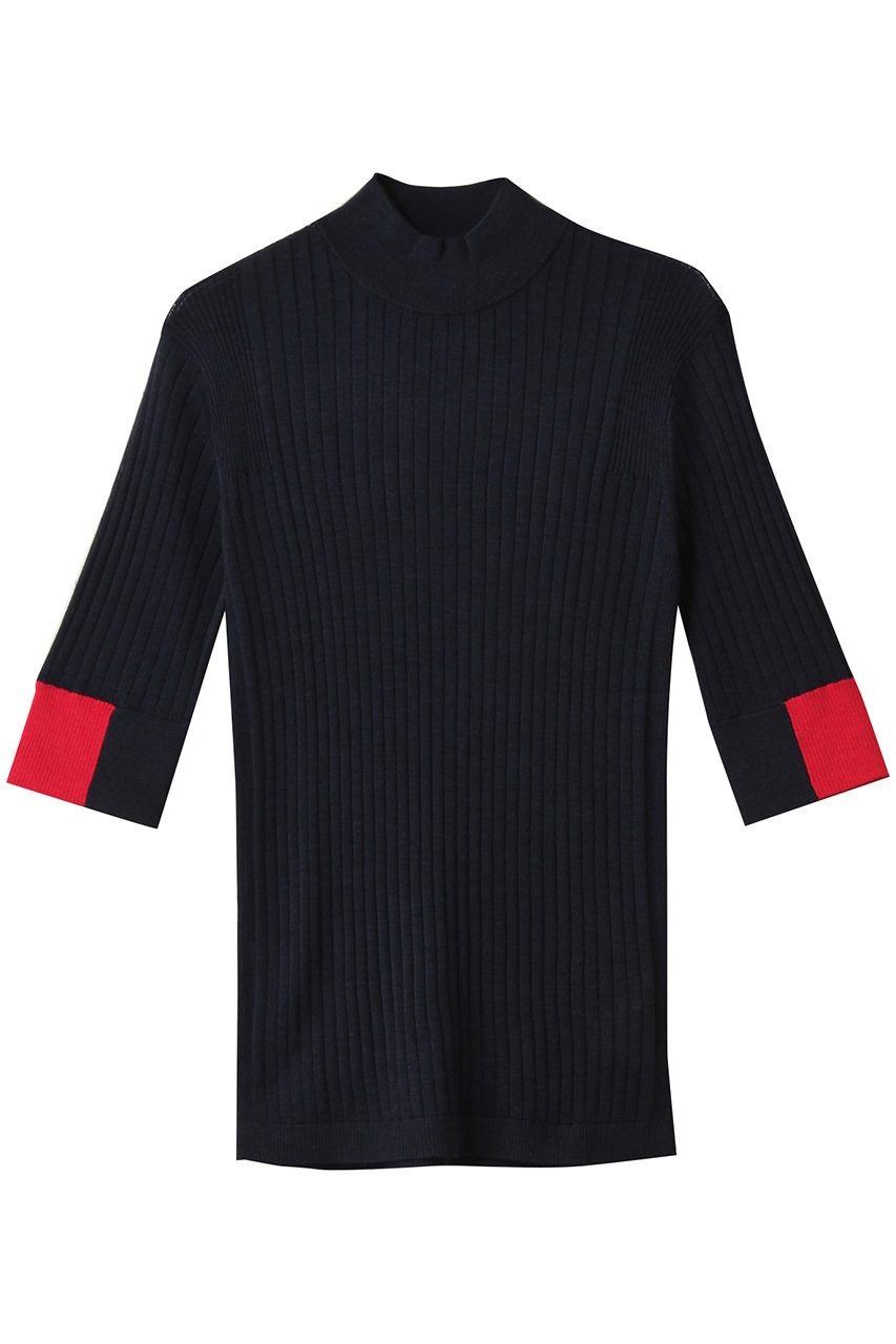 CINOH シルク ボトルネック タイト ニット (ネイビー/レッド, 38) チノ ELLE SHOP CINOH シルク ボトルネック タイト ニット (ネイビー/レッド, 38) チノ ELLE SHOP