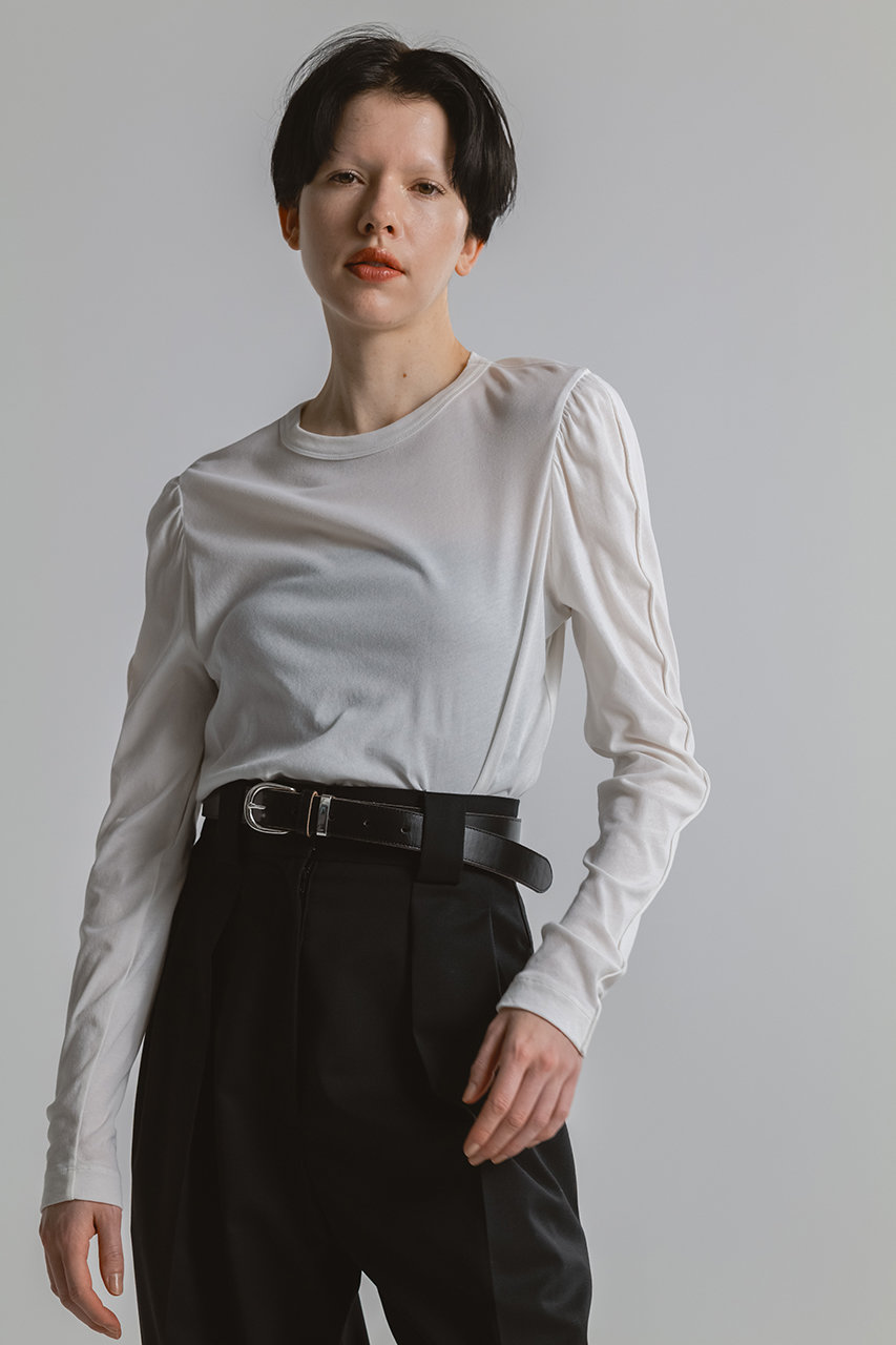 CINOH(チノ)｜T/W ツイル ハイ ウエスト ツータック パンツ/ブラック