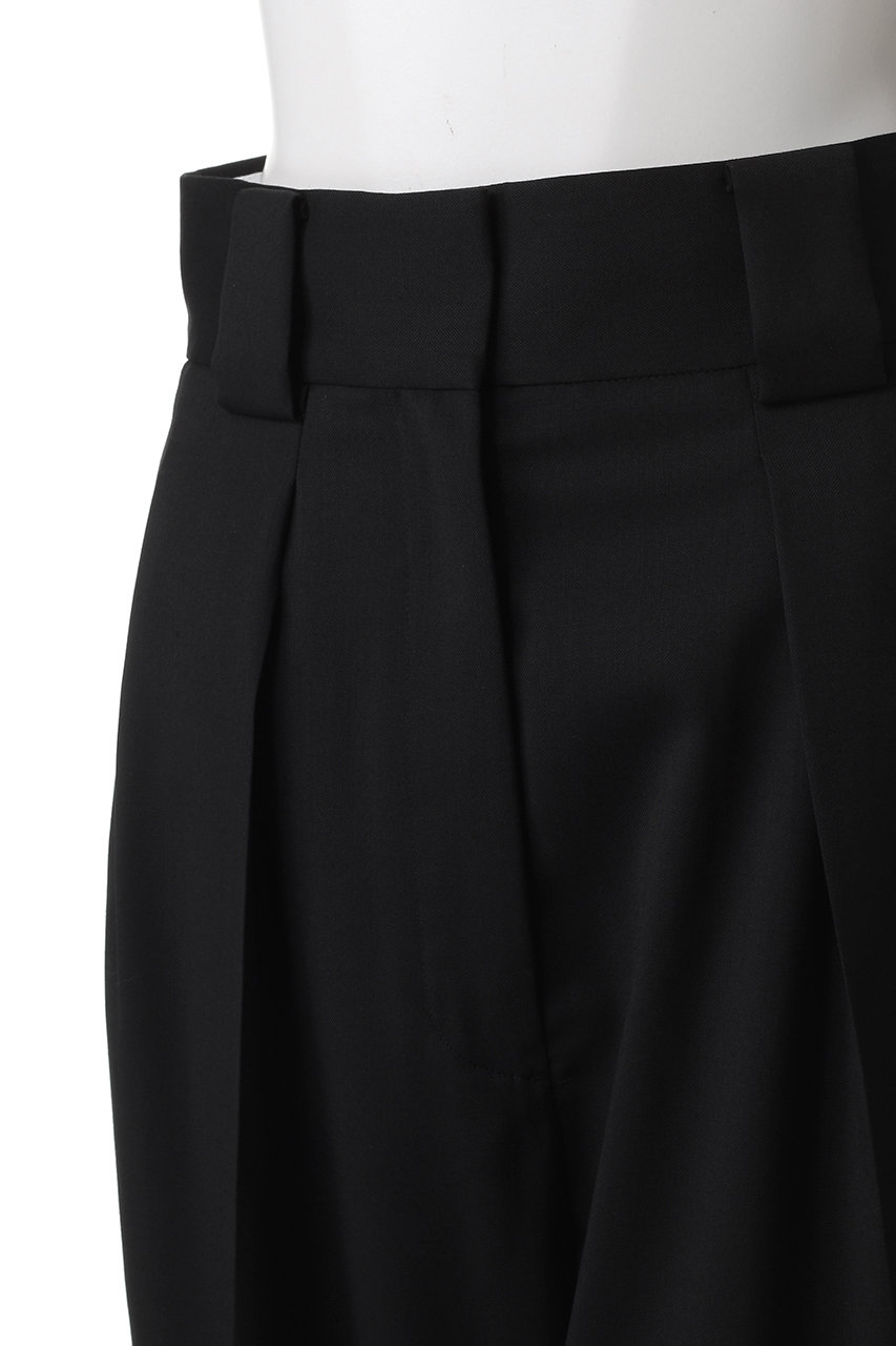 CINOH(チノ)｜T/W ツイル ハイ ウエスト ツータック パンツ/ブラック