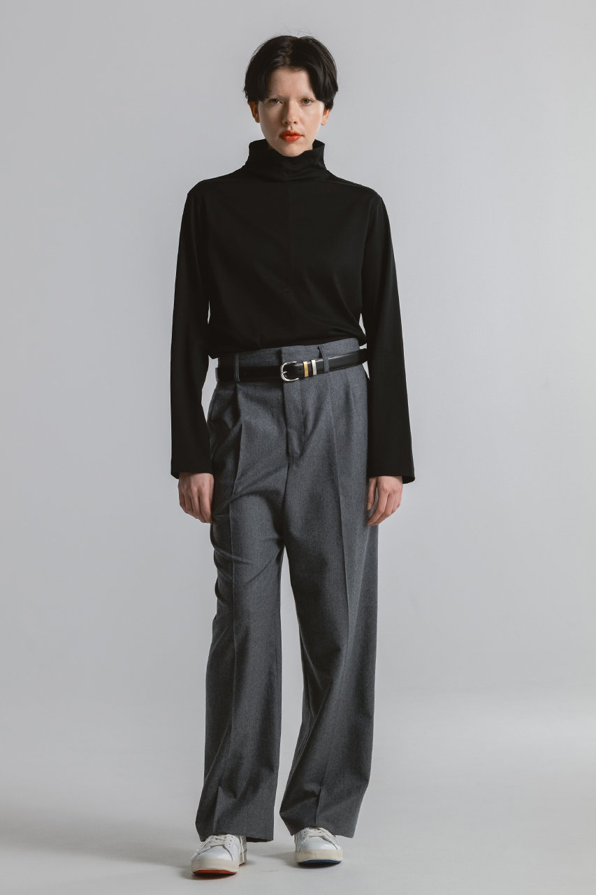 CINOH(チノ)｜COTTON ジャージー ハイ ネック Tシャツ/ブラック