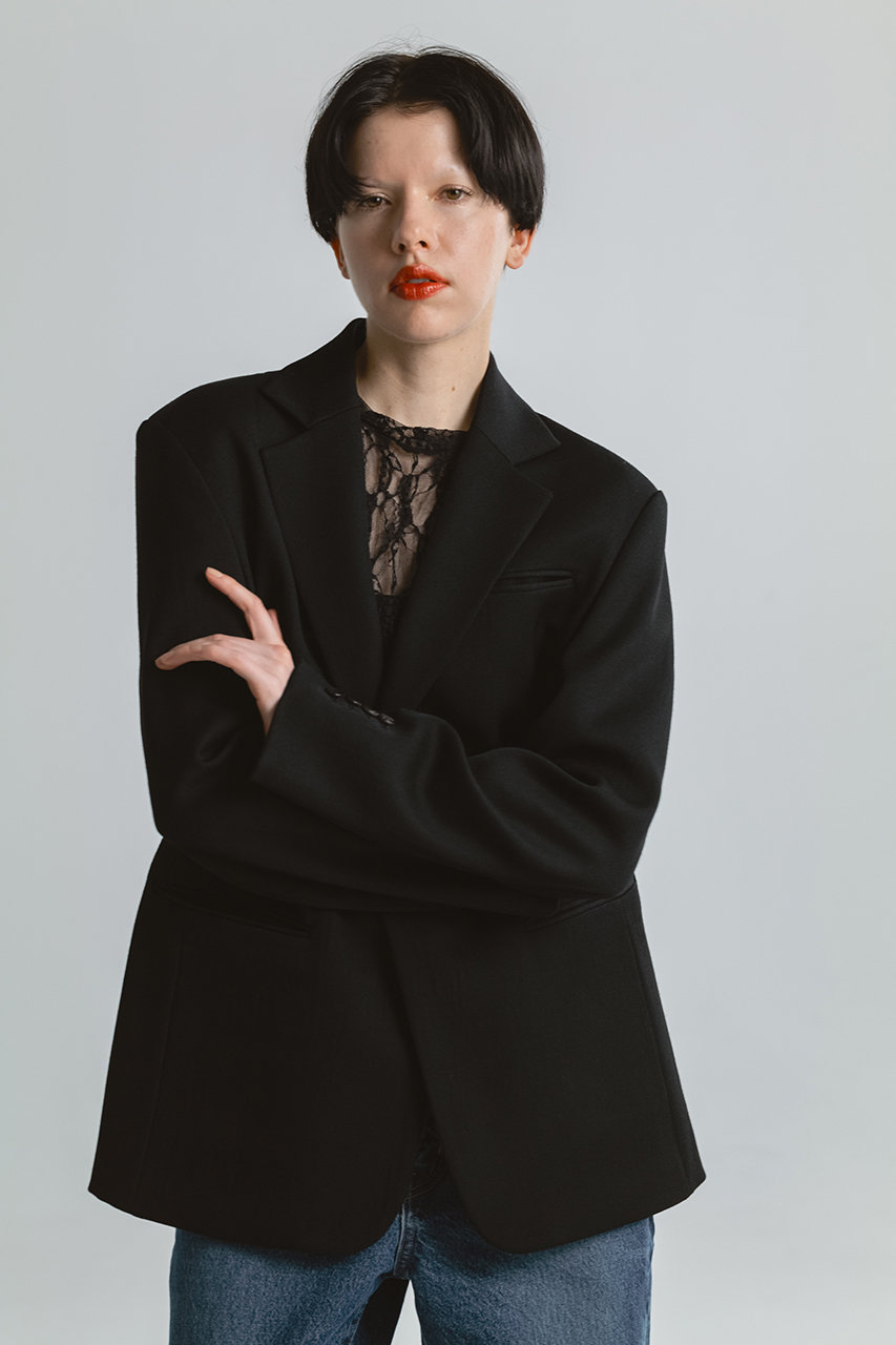 CINOH(チノ)｜CAVARLY ツイル バック ボタン ジャケット/ブラック の