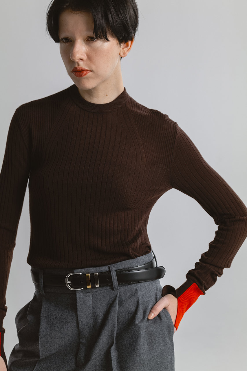 【タグ付き】CINOH リブニット　クルーネックタイトニット　ネイビー　36 CINOH（チノ） ニット セーター 「CINOH/チノ」別注 CREW NECK TIGHT