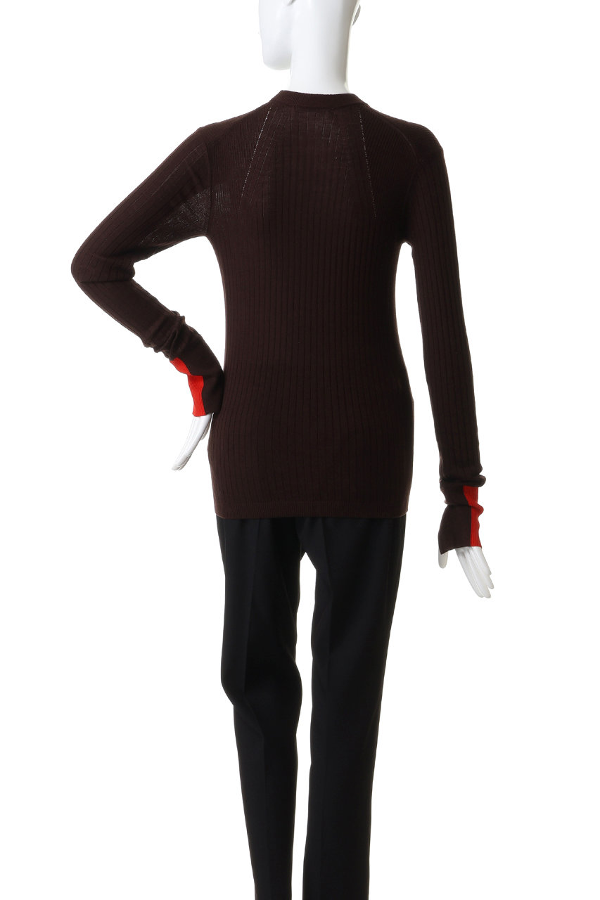 CINOH(チノ)｜クルー ネック タイト ニット/ブラウン/レッド の通販