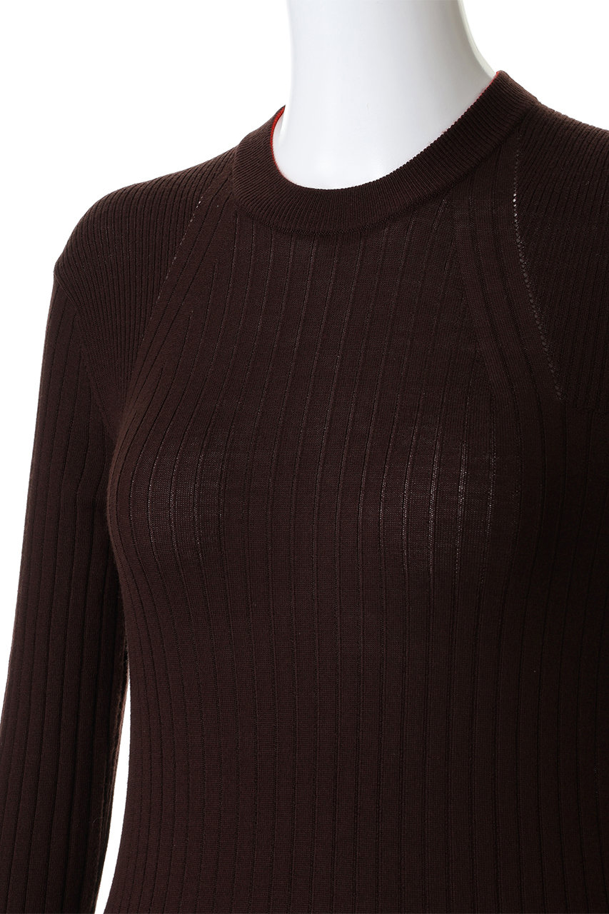 CINOH(チノ)｜クルー ネック タイト ニット/ブラウン/レッド の通販