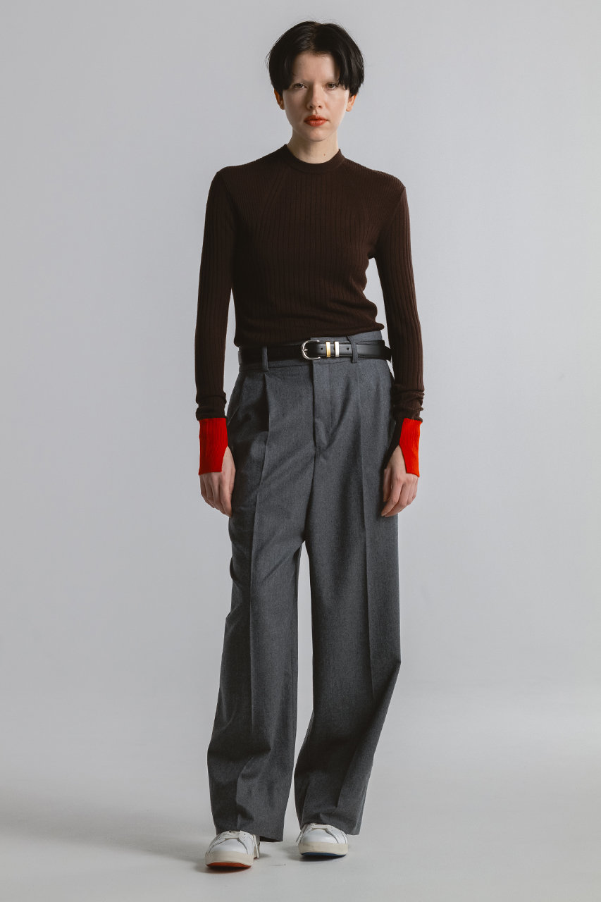 CINOH(チノ)｜クルー ネック タイト ニット/ブラウン/レッド の通販