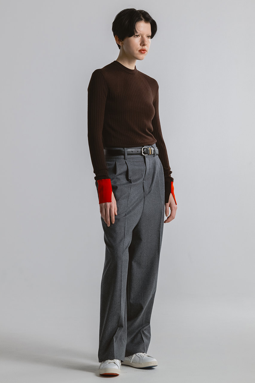 CINOH(チノ)｜クルー ネック タイト ニット/ブラウン/レッド の通販