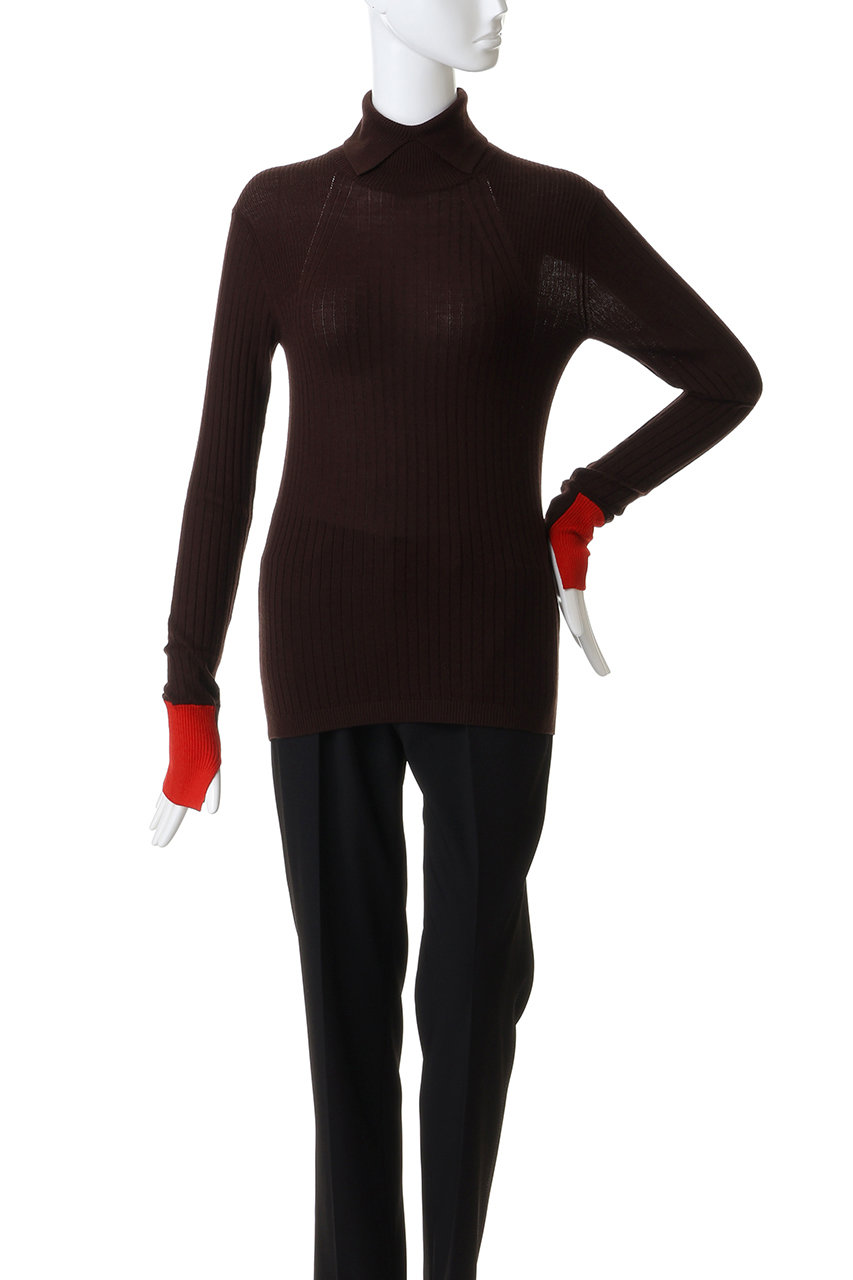 CINOH(チノ)｜タートル ネック タイト ニット/ブラウン/レッド の通販