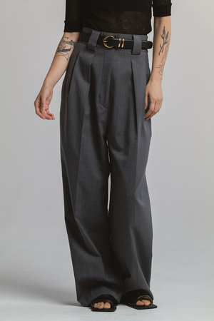 チノ/CINOHのポリエステル ウール　ツイル ハイ ウエスト ツータック パンツ