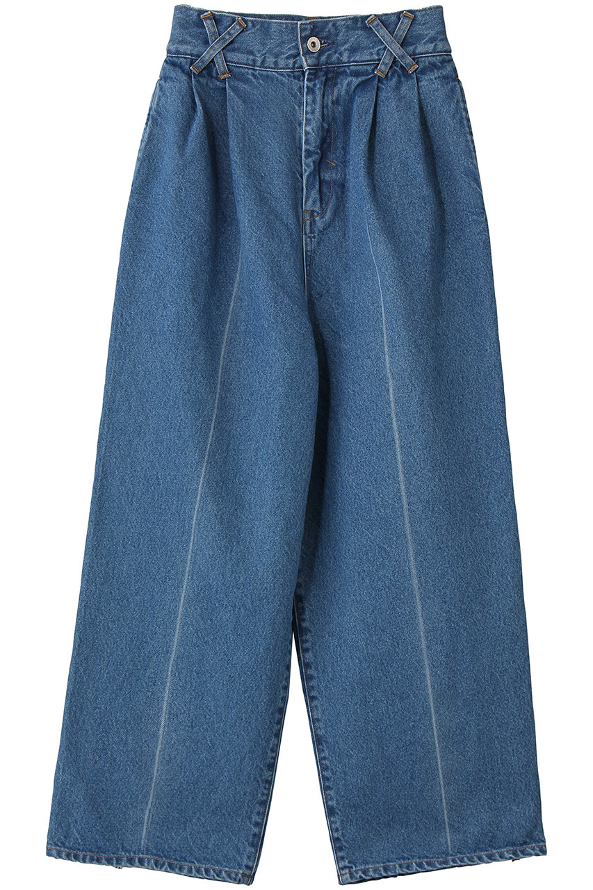 チノ/CINOHのツータック クリーズド デニム パンツ(ミッドブルー/E-60-011)