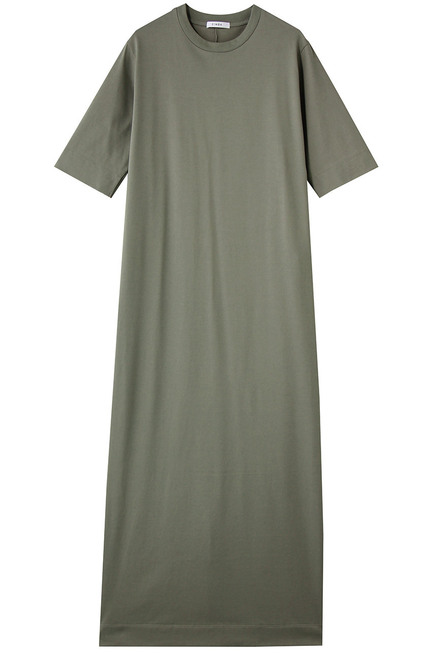 チノ/CINOHのBACK-VENT ジャージー ドレス(カーキ/E-70-037)