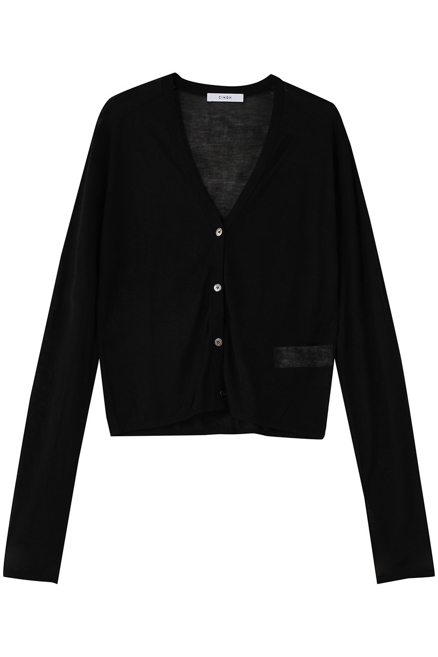 チノ/CINOHのSHEER シルク Vネック ニット カーディガン(ブラック/E-50-046)