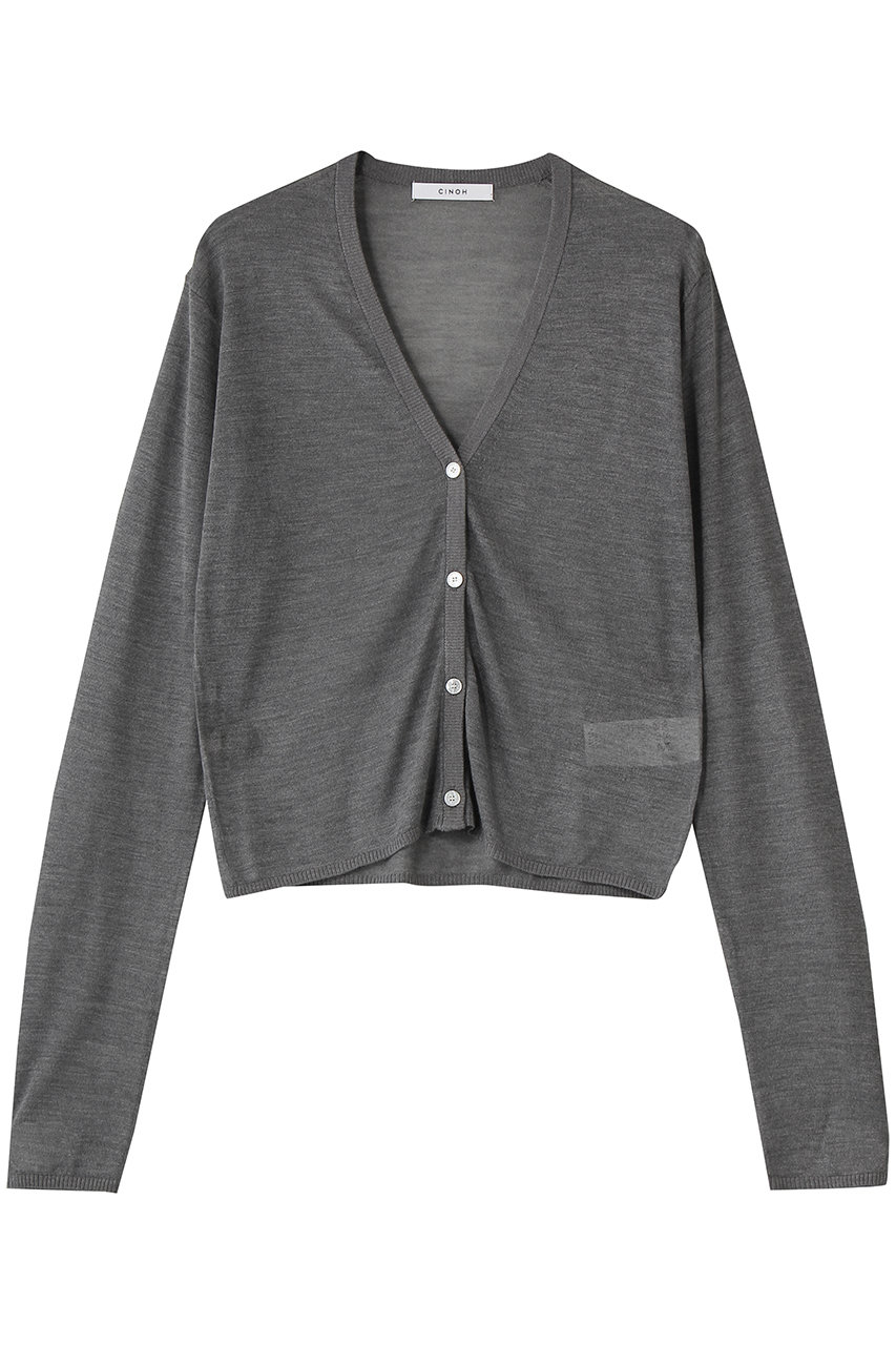 チノ/CINOHのSHEER シルク Vネック ニット カーディガン(グレー/E-50-046)