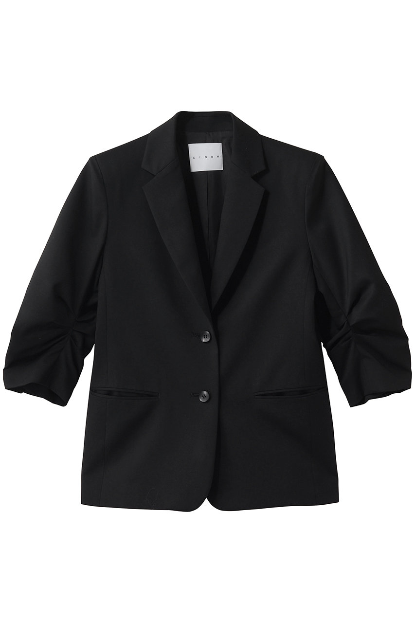 チノ/CINOHのクロップドスリーブ ハイツイスト ウール ジャケット(ブラック/E-21-014)