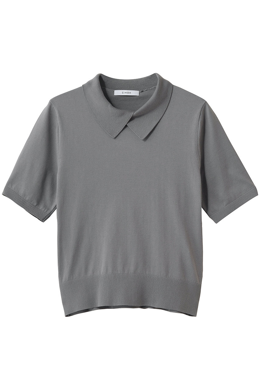 チノ/CINOHの21-GAUGE SUVIN コットン カラー ニット プルオーバー(グレー/E-50-050)