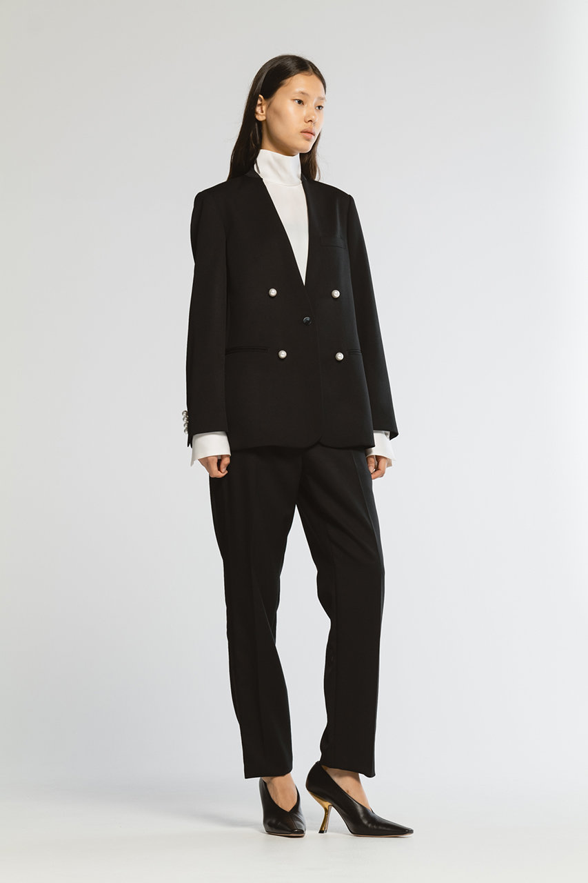 CINOH(チノ)｜【BLACK FORMAL】ノーカラー ジャケット/ブラック/パール