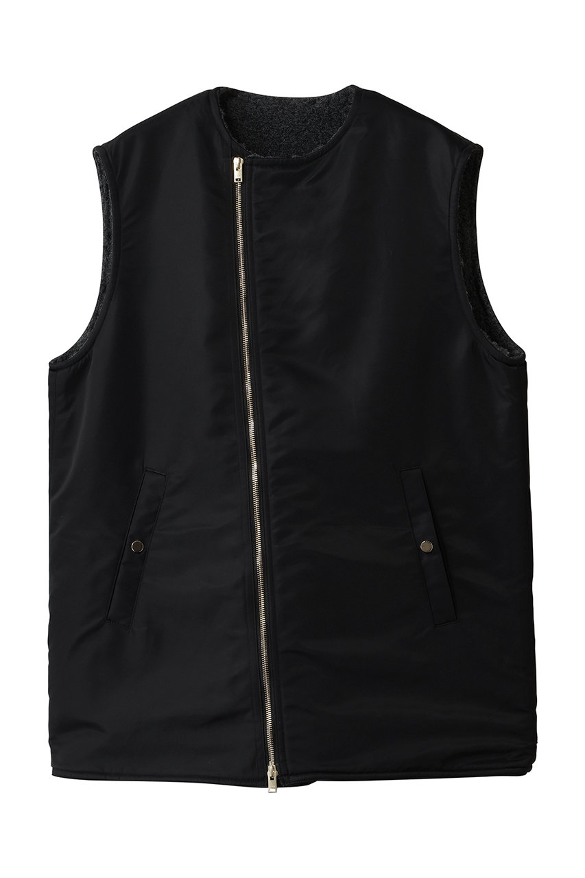 CINOH リバーシブル ナイロン×ボア ジレ (ブラック/チャコールグレー, 38) チノ ELLE SHOP