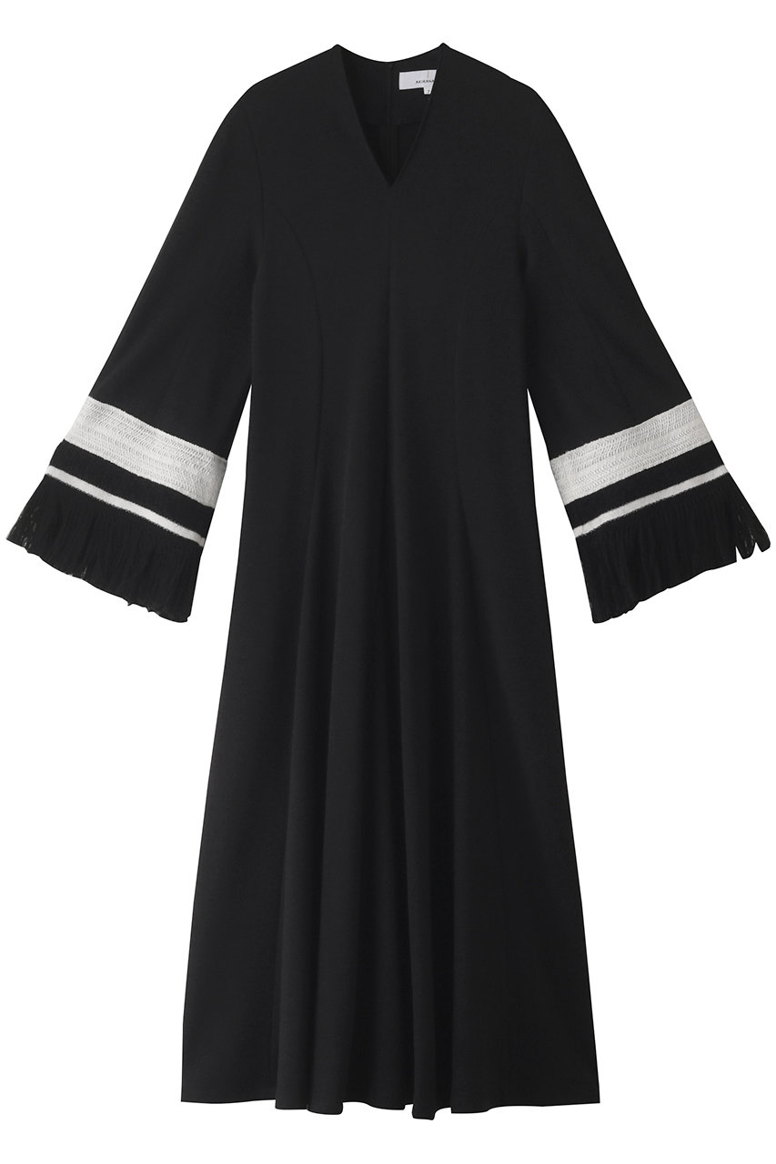 AKIRANAKA Franka フリンジカフスジャージードレス (ブラック, 1) アキラナカ ELLE SHOP