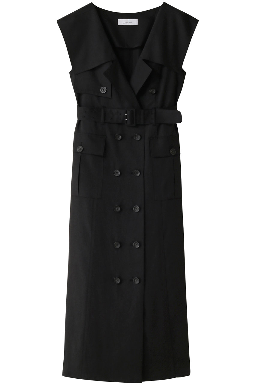 AKIRANAKA Consuelo ベルテッド ノースリーブ ロング ドレス (ブラック, 2) アキラナカ ELLE SHOP