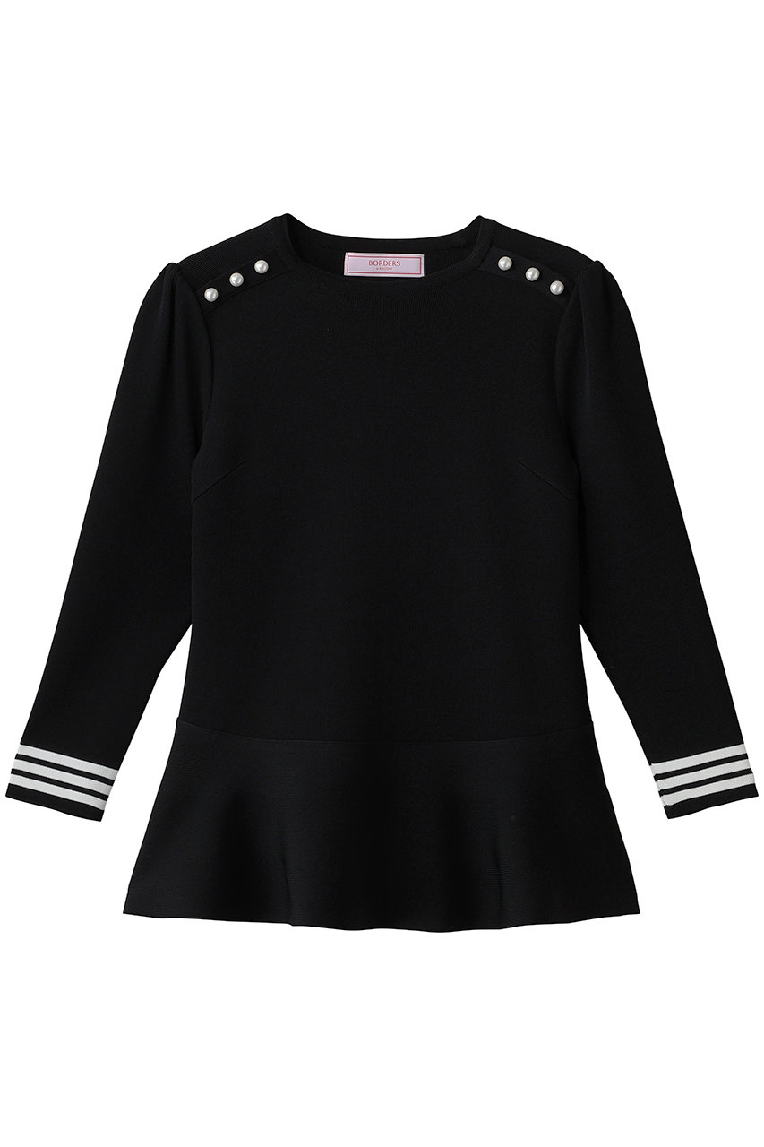 BORDERS at BALCONY レーヨンペプラムニット (ブラック, 36) ボーダーズ アット バルコニー ELLE SHOP